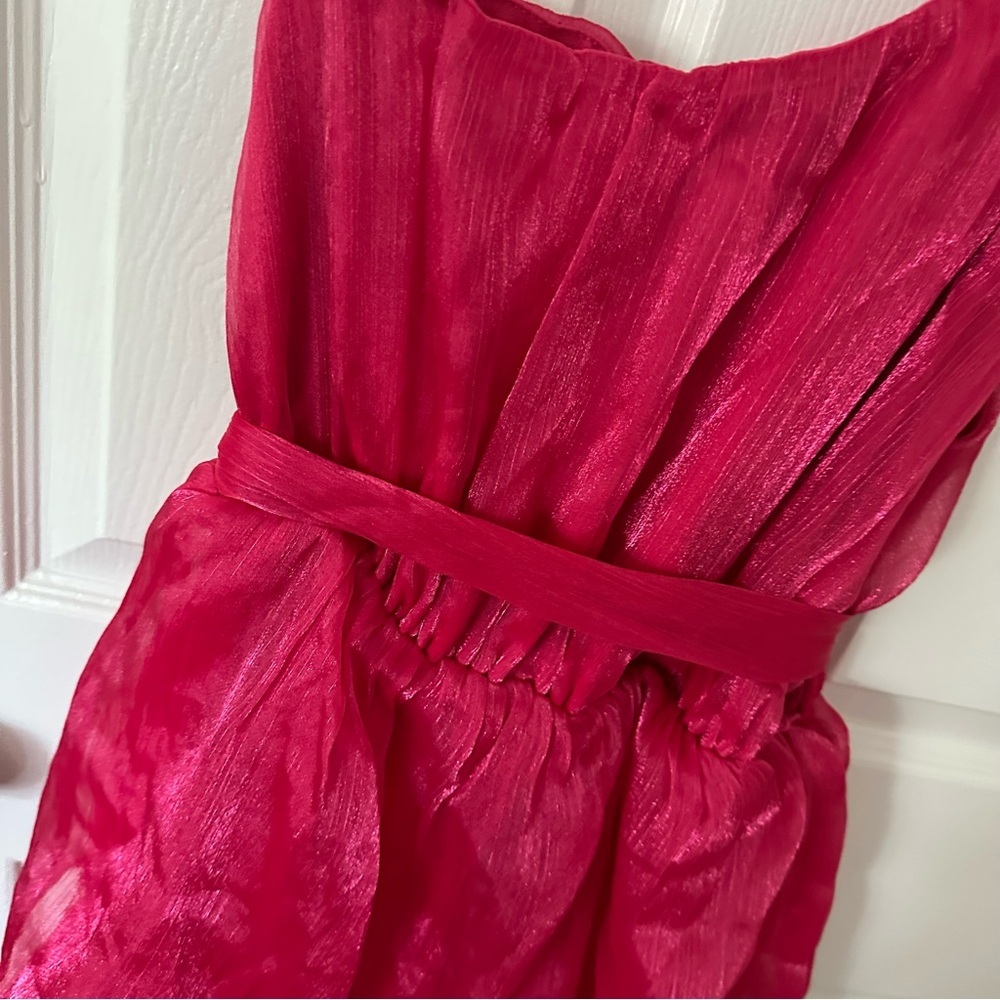 One Shoulder Pink Ruffle Dress - Picture 7 of 7